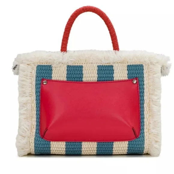 Patricia Nash Small Woven Striped Greek Isles Tote/Crossbody: Natural/Blue/Red - Picture 3 of 13